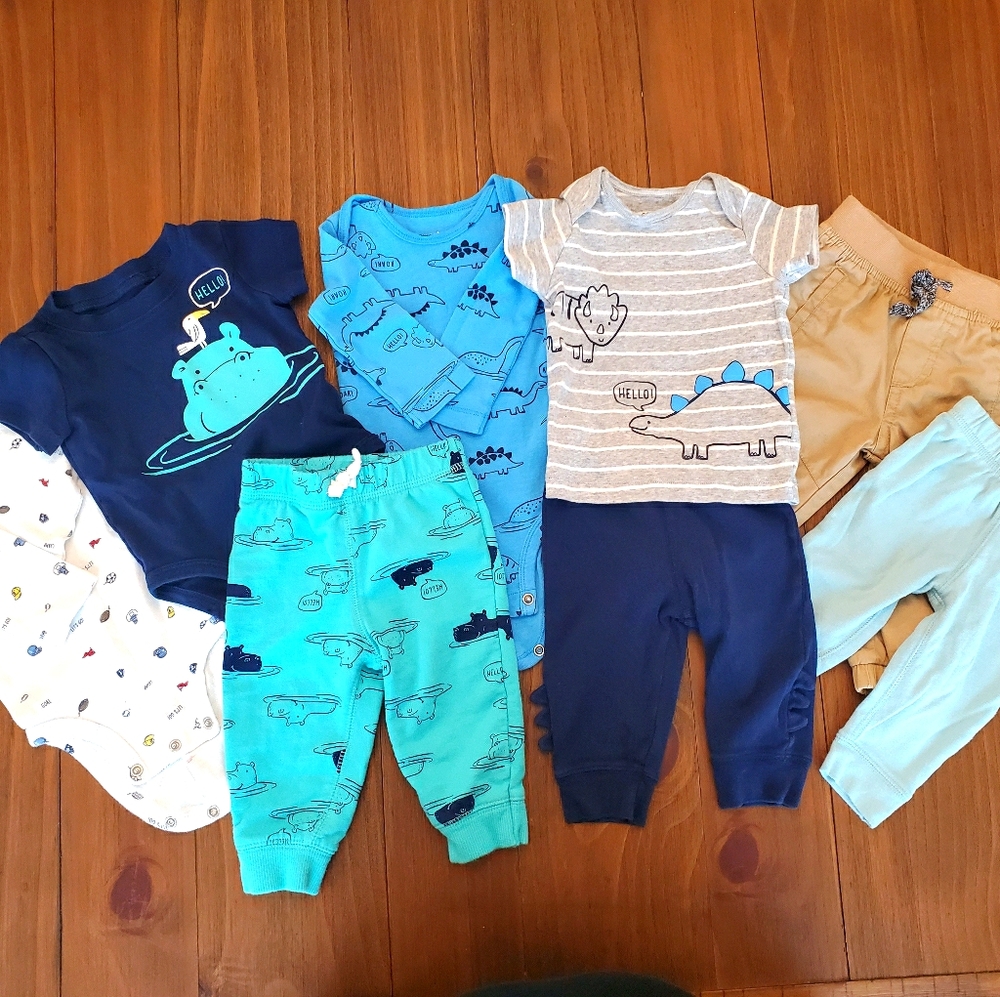 Lot of 8 Baby Boy Pants/Shirts/Bodysuits Size 3-6M